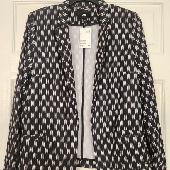 H & M women's cardigan New w/Tag Dark blue/White size 8 open front long sleeves - Picture 1 of 6